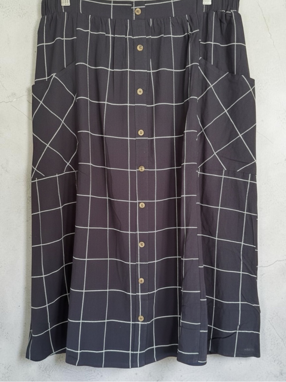 Polagram Black Windowpane Button-Front Skirt